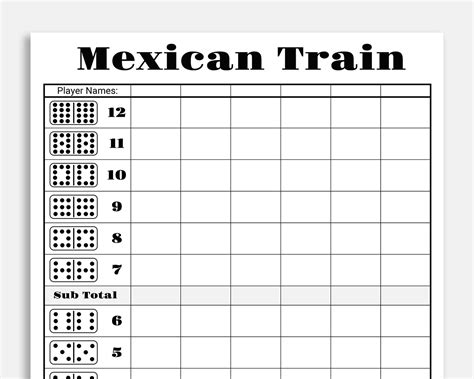 Mexican Train Score Card. Dominos Score Sheet. Mexican Train Score Sheet. Domino Game. Dominos ...