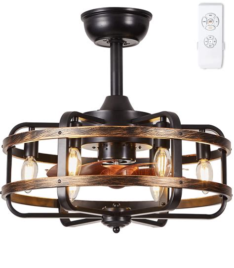 IYUNXI Ceiling Fan with Lights, Farmhouse Ceiling Fan Light Caged, 18" Industrial Flush Mount ...