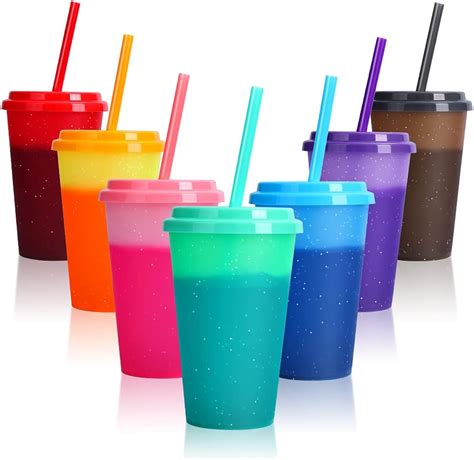 Amazon.com: Color Changing Cups with Lids & Straws - 7 Pack 12 oz Reusable Cute Plastic Tumbler ...