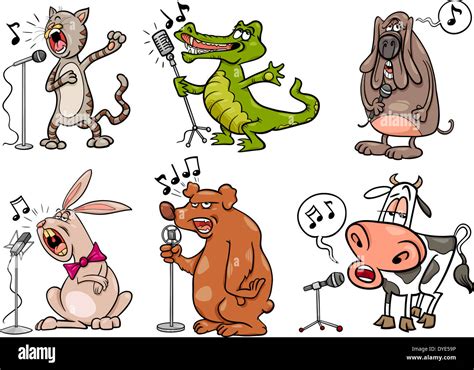 Cartoon Illustration of Funny Singing Animals Characters Set Stock Photo - Alamy