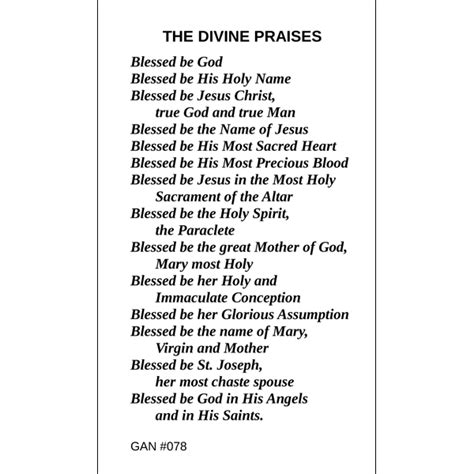 Divine Praises Prayer Card | Gannon's Prayer Card Co.