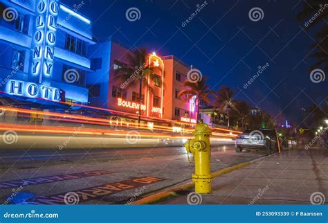 Miami Beach April 2019, Colorful Art Deco District at Night Editorial Stock Image - Image of ...