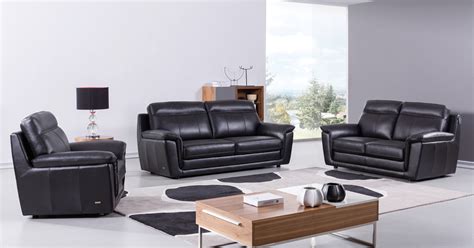 Black Contemporary Living Room Set Finest Italian Leather Newark New Jersey Beverly-Hills-S210