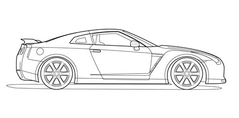 Side view vector line drawing of a Nissan GT-R – TrashedGraphics