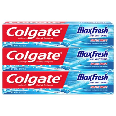 Colgate Max Fresh Cool Mint with Whitening Breath Strips Toothpaste 3 Count, 3 ct / 7.6 oz - Kroger