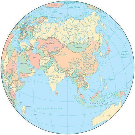 Globe over Asia Map with Countries and Water Features