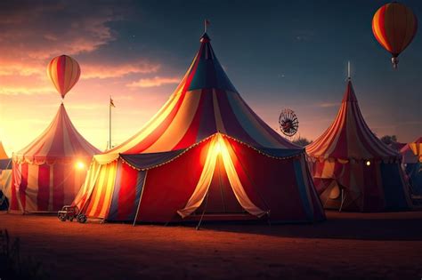 Premium AI Image | Circus tent at night with its colorful lights on ai generative