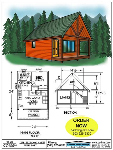 C0480A Cabin Plan Details | Tiny house cabin, Small cabin plans, Cabin plans with loft