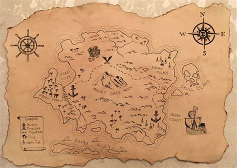 Drawing of a treasure map on antique paper Treasure Maps For Kids, Pirate Treasure Maps, Pirate ...