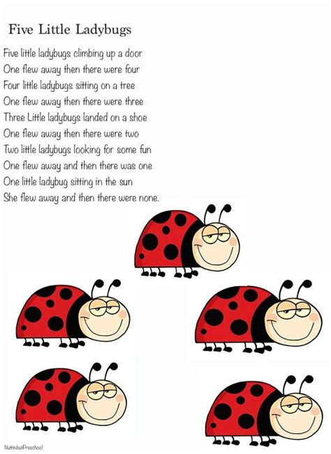 Five ladybugs rhyme Kindergarten Songs, Preschool Music, Preschool Activities, Preschool ...