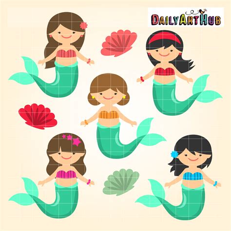 Mermaid Kids Clip Art Set – Daily Art Hub // Graphics, Alphabets & SVG