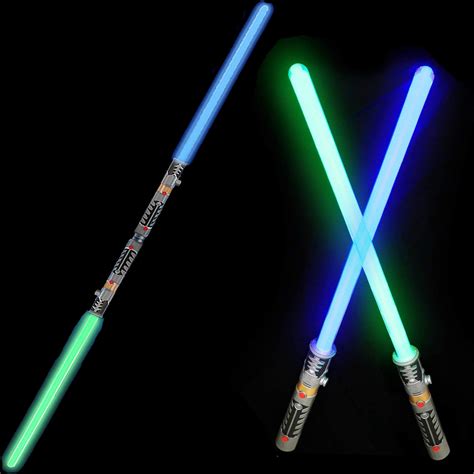 2-in-1 LED Light Up Swords Set FX Double Bladed Dual Sabers with Motion ...