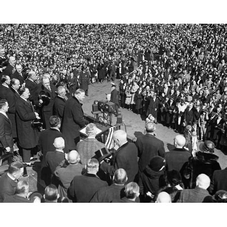 President Herbert Hoover Addresses A Crowd During His 1932 Campaign For Re-Election. Hoover Lost ...