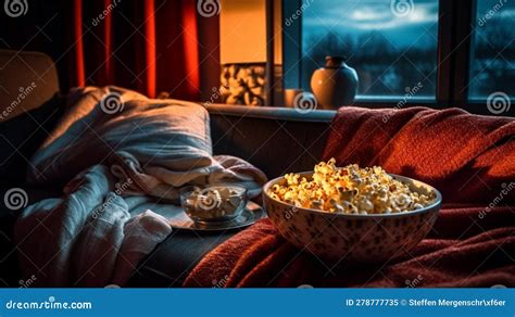 Cozy Movie Night in stock illustration. Illustration of cozy - 278777735