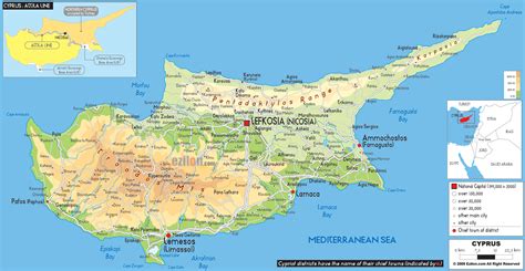 Physical Map of Cyprus - Ezilon Maps