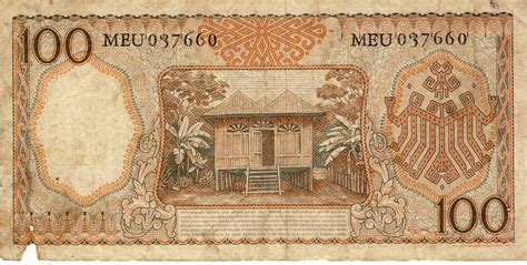 Uang kertas kuno Indonesia pecahan Rp. 100,- (seratus rupiah) keluaran tahun 1958