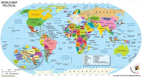 Map of the World with Countries and List