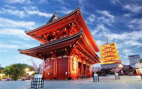 Download wallpapers Asakusa Kannon Temple, Buddhist temple, Tokyo, evening, Japanese ...