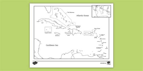 The Caribbean Islands Map Coloring Sheet (teacher made)