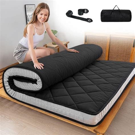 BOZTIY Japanese Floor Mattress 4 in, Polyester Fill Tatami Mat Sleeping Pad Foldable Roll Up ...