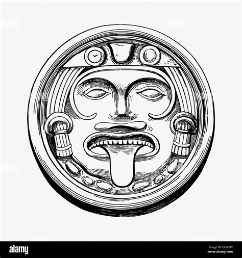 Aztec sun stone drawing, vintage hand drawn illustration vector Stock ...