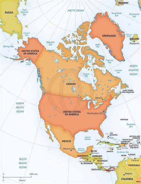 Vector map continent North America | North america map, North america continent, Time zone map