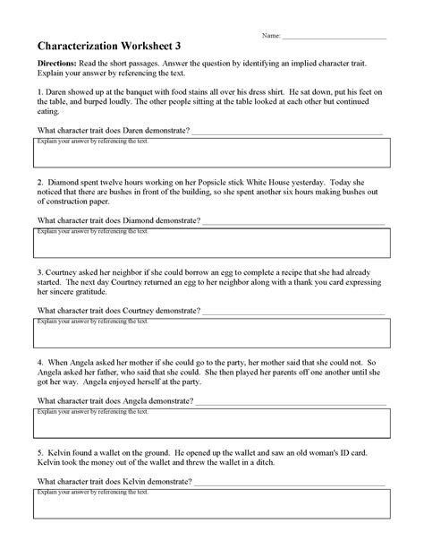 Characterization Worksheet 3 | Preview