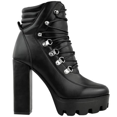 Womens Ladies Platforms Ankle Boots Block High Heels Lace Up Grunge Shoes Size | eBay