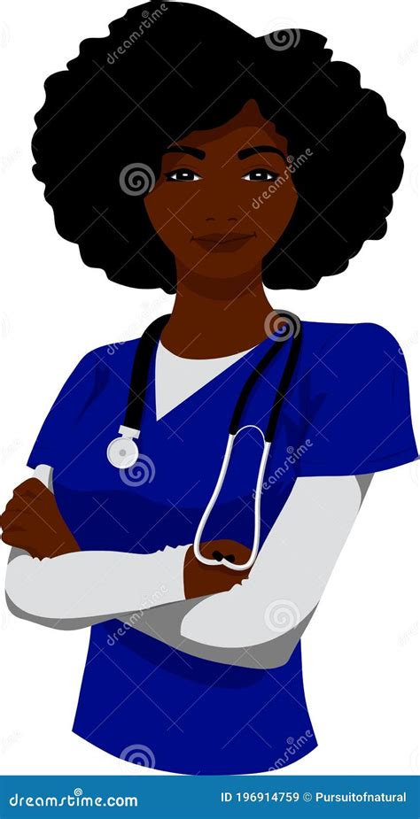 Black Woman Nurse with Stethoscope Stock Vector - Illustration of natural, american: 196914759