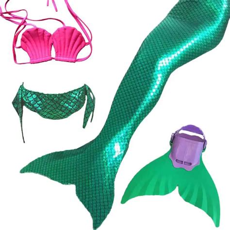 4 PCS Swimmale Children Ariel Little Mermaid Tail Costume with Monofin Baby Girls kid Mermaid ...