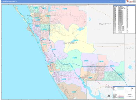 Sarasota County, FL Wall Map Color Cast Style by MarketMAPS - MapSales