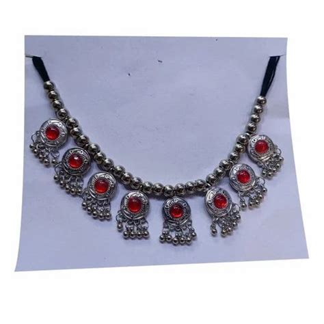 Alloy,Stone And Thread Oxidized Red Stone Choker Necklace Set at Rs 50/set in New Delhi