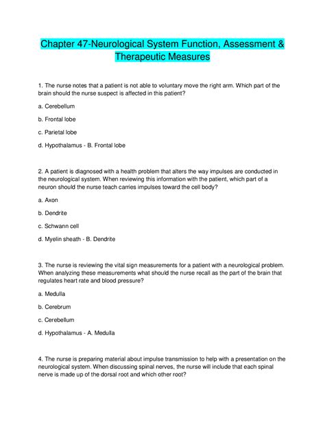 Chapter 47-Neurological System Function, Assessment & Therapeutic Measures - Browsegrades