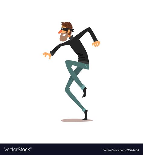 Crouching thief in a mask robber cartoon Vector Image