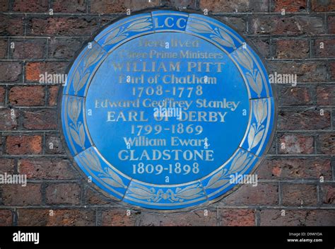 london county council blue plaque at chatham house, london, marking the three prime ministers ...