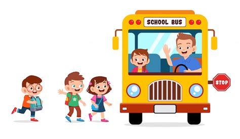 Premium Vector | Happy cute kids go to school by bus