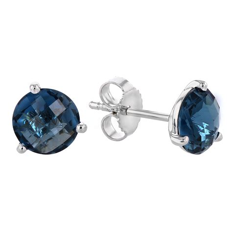 14K White Gold Round London Blue Topaz Stud Earrings | Borsheims