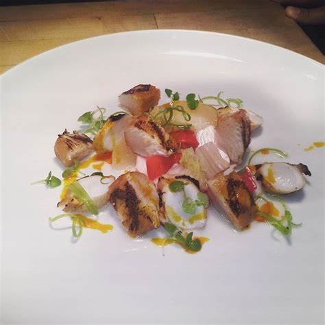 Japanese Hamachi Tataki Charred Octopus Nabak Pear Kimchi Basil Chili Oil. #tataki #hamachi # ...