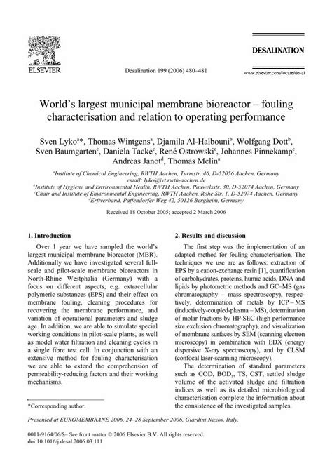 (PDF) World's largest municipal membrane bioreactor – fouling ...