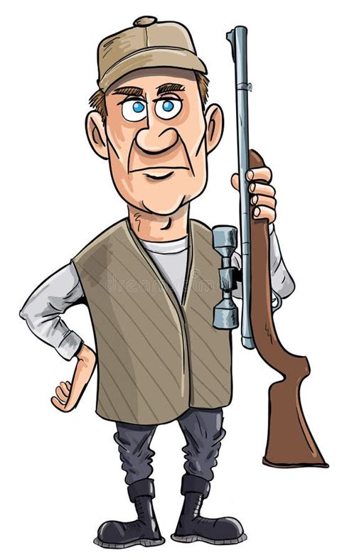 Cartoon Hunter Holding His Gun Stock Illustration - Illustration of adult, male: 25433467