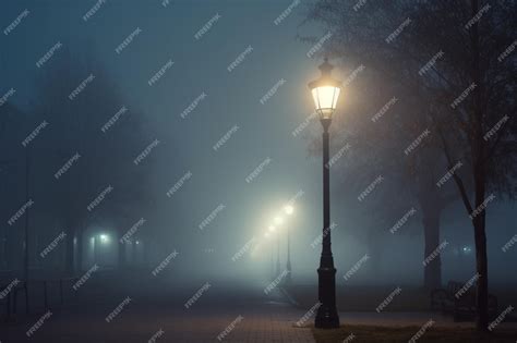 Premium Photo | A street lamp on a foggy night