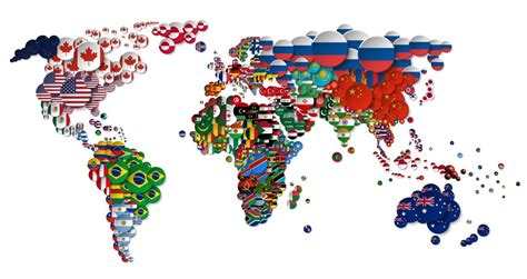 World map and all national circle country flags . 3D design . Creative ...