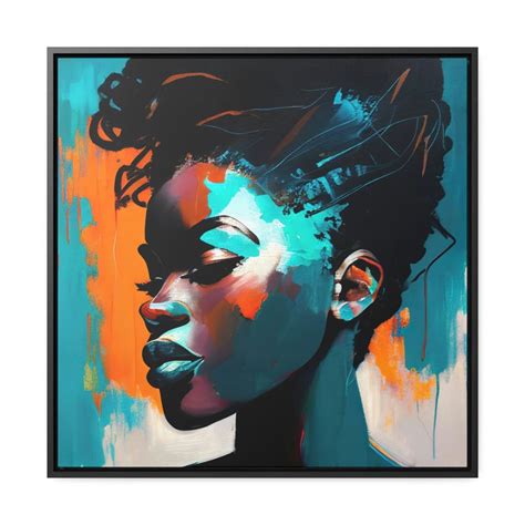 Teal and Black Abstract Art Woman in Teal Abstract Square Canvas and ...