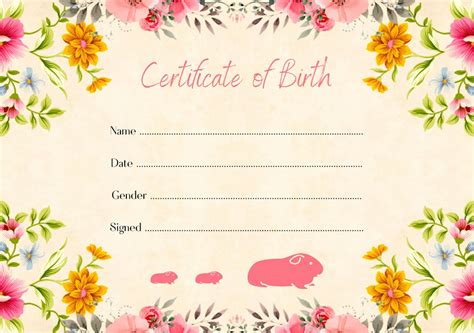 Guinea Pig Birth Certificate Printable PDF A4 Download Instant Print at Home Template Floral - Etsy