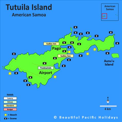 Map of Tutuila Island in American Samoa - Hotel Locations