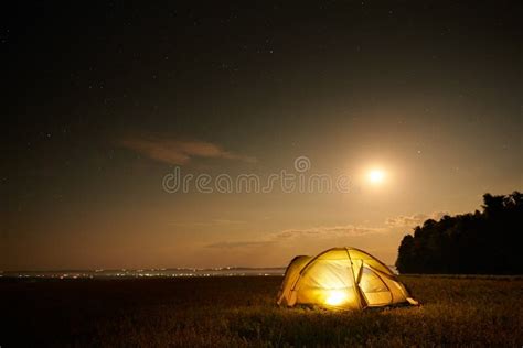 Traveling and Camping Concept - Camp Tent at Night Under a Sky Full of ...