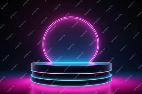 Premium Photo | Podium with fluorescent neon light background Concept ...