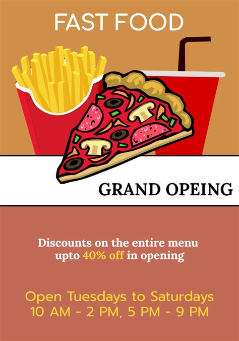 an advertisement for a fast food restaurant with pizza and french fries on it, along with the ...