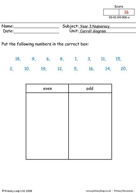 Carroll diagram Worksheet | Carroll diagram, Math charts, Diagram