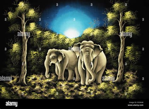 Elephant Artwork In Typical Sri Lankan Style Stock Photo - Alamy